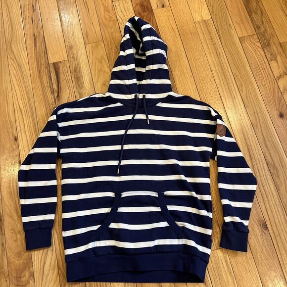 Wanakome Sweaters - Womens Wanakome Hoodie Striped Navy Pullover Sweatshirt Size M